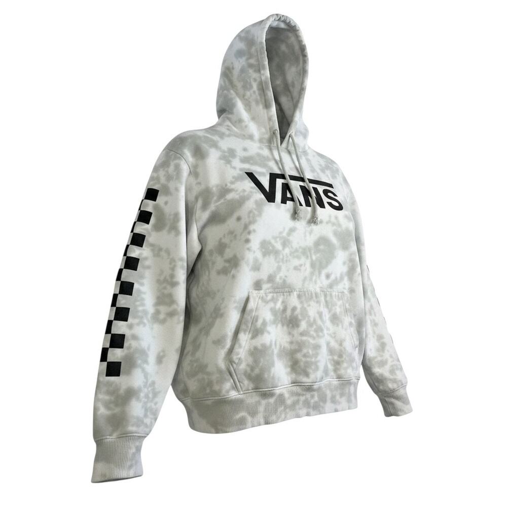 Vans Bleach Wash Hoodie Tie Dye Checkered Sleeve Pullover Graphic Gray Mens M